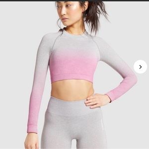 Gymshark Adapt Ombre Seamless Long Sleeve Crop Top - Light Grey Marl/Pink